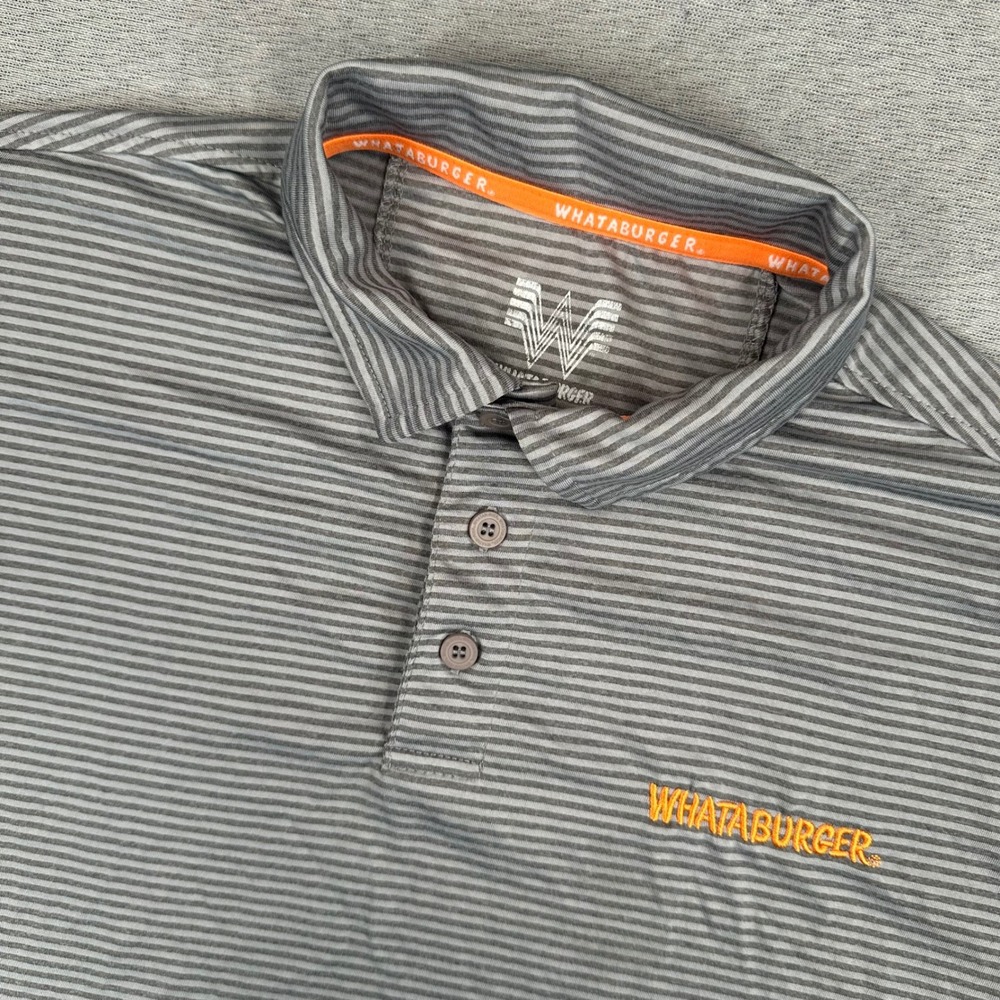 Whataburger Polo Shirt Mens M Grey Striped Performance Embroidered Logo Employee